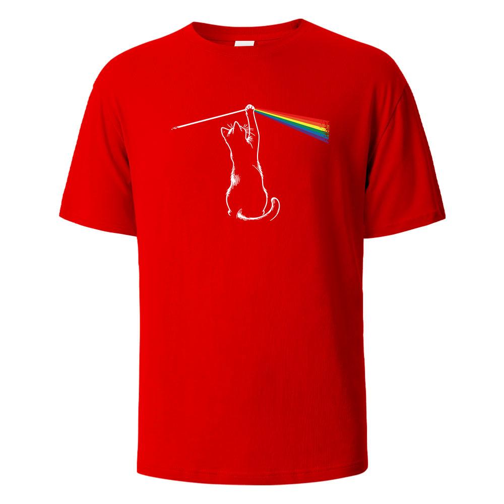 25 New Cat Light Simplicity Printed Men's Crew Neck T-Shirt Summer Cotton Breathable Comfort Top Large Size Street Short Sleeves