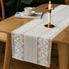 White Lace Table Runner, French Pastoral Style Table Runner, Lace Table Decor with Floral Embroidery for Wedding Party Dining Table Decor