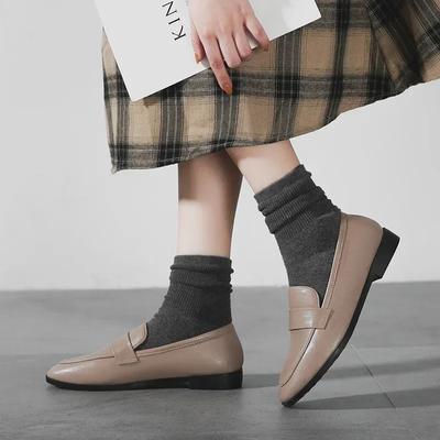 Retro British Style Women Leather Shoes Autumn Flat Casual Loafers Fashion Slip On Round Toe Office Work Shoes Zapatillas Mujer