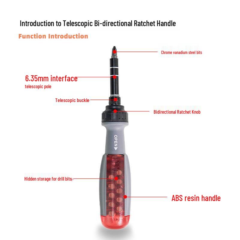 10-Piece Telescopic Ratchet Screwdriver Set - Bendable, Adjustable Phillips & Flathead Tools