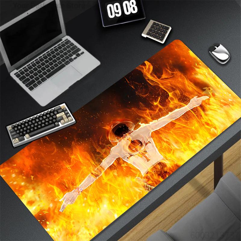 Mouse Pad Office Gaming Laptop Flame One Piece Desk Mat Anime Boy Ace Mousepad Gamer Mouse Mat Computer Accessories Keyboard Pad