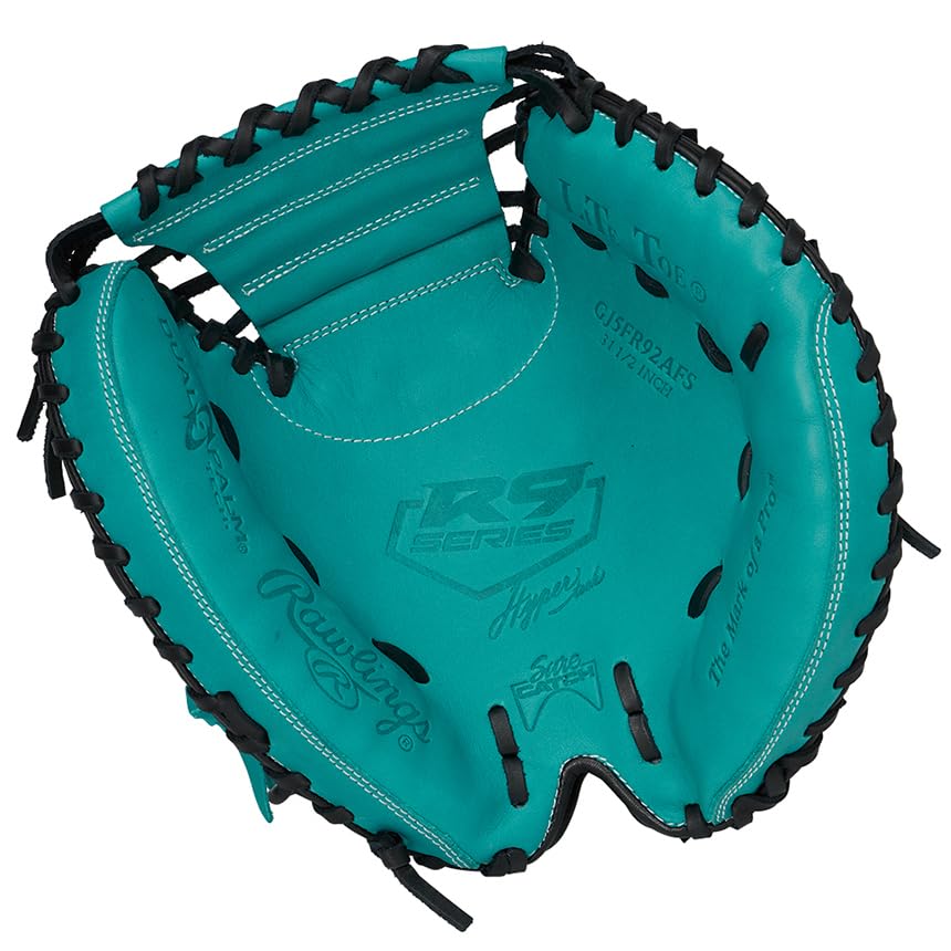 Rawlings Guante de Lanzamiento de la Serie HYPER TECH R9 de Béisbol, Junior/Jr., para Niños GJ5FR92AFS, de Receptor, Verde Azulado, 31.5 pulgadas, para la Mano Derecha