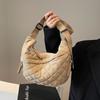 2026 Autumn and Winter New Down Cotton Clothing Bag Fashion and Leisure Diamond Tote Bag Single Shoulder Crossbody Women's Bag Dumpling Bag