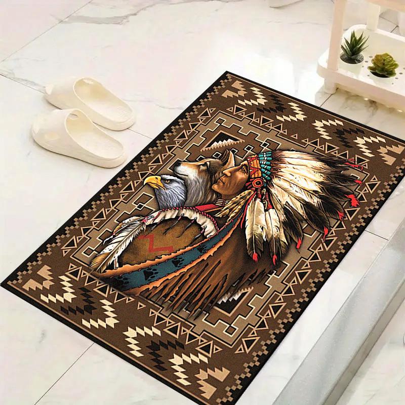 Indian Chief Wolf Bear Carpet Rug for Living Room Bedroom Home Sofa Decoration,Kids Play Non-slip Floor Mat