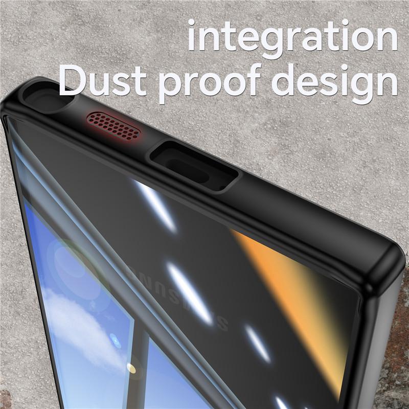 For Samsung Galaxy S24 S23 FE Plus Ultra Metal Armor Back Transparent Tempering Shell Full Cover With Lens Film Super Anti-drop Case Protector