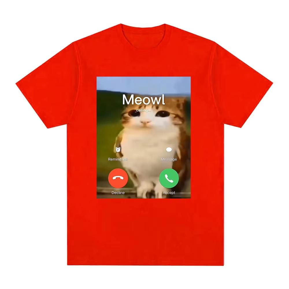 2026 Meowl Is Calling Phone Call Meme Brainrot Funny Cat Owl TShirt Unisex Unisex Fashion Harajuku Short Sleeves Cotton Tees Unisex