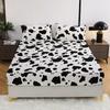 Black and White Milk Velvet Single Fitted Bed Sheet Thick Flannel Printed Mattress Cover Autumn Winter Non Slip Warm Bed Cover