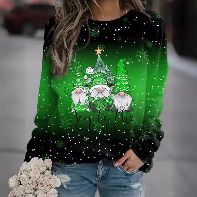 Women's Christmas 3D Printed Crew Neck Long Sleeve T-Shirt Fashion Versatile Breathable Trend Casual