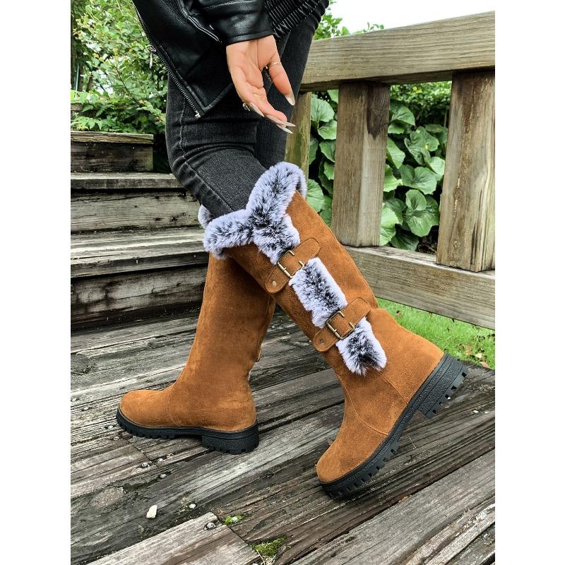 Winter Warm High Snow Boots Women's 2025 New Belt Buckle Plus Size Fleece Thickened Wool Wool Cotton Shoes
