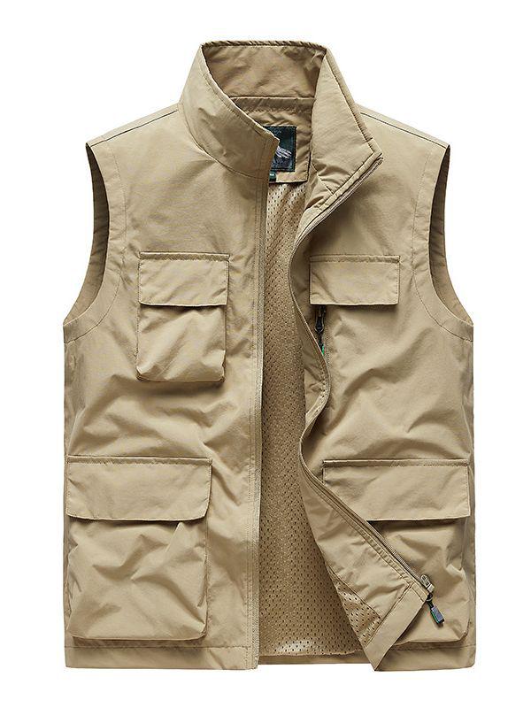 Gilet da pesca casual da uomo multi-tasche per primavera e autunno, per esterni, per mezza età e anziani