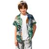 Boys' Short-sleeved Hawaiian Print Shirt, Children's Summer Button-down Shirt