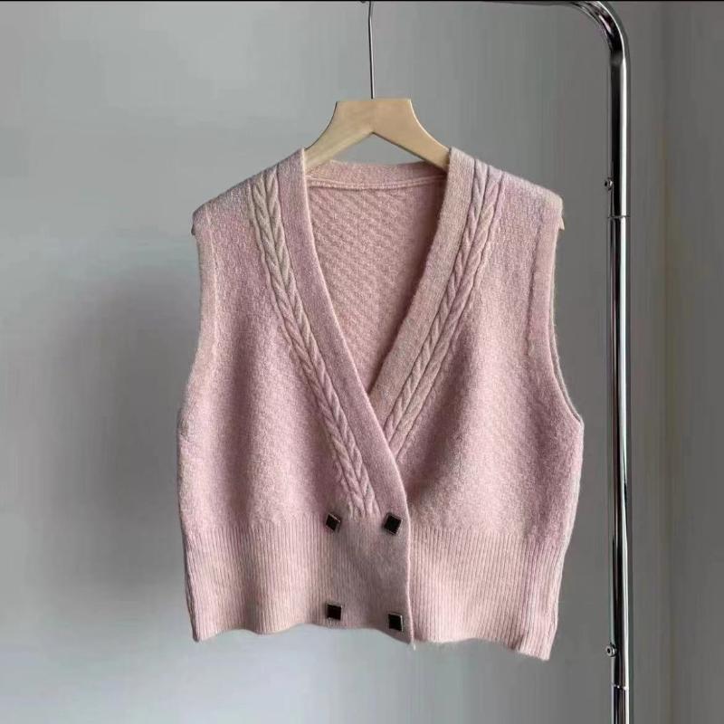 Big V-neck Solid Color Knitted Vest for Women's Outerwear Cardigan Korean Version Sleeveless Jacket for Women