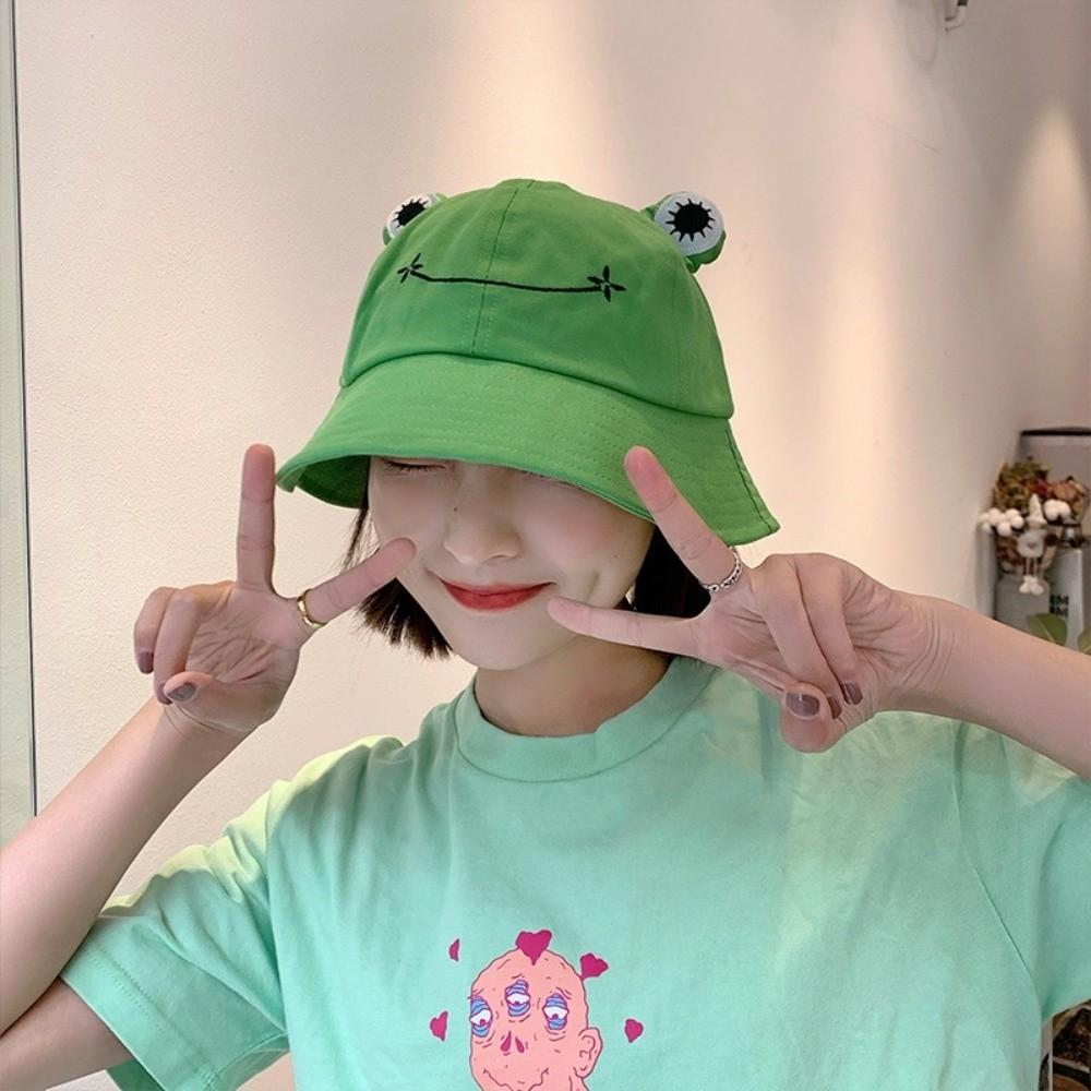 Sun Protection Women Bucket Hat Frog Shaped Fishing Cap Cute Sunscreen Hat  Outdoor