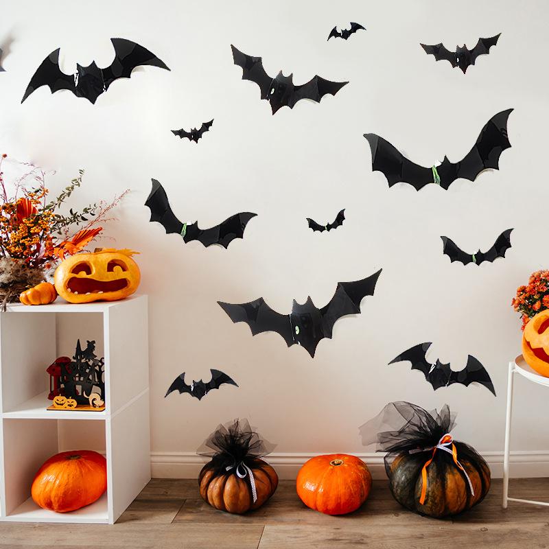 Halloween Bat Decor 3D Bat Wall Stickers Decorations Spooky Waterproof Decals for Home Room Halloween Party Supplies
