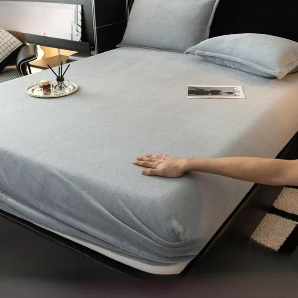 Vintervarm solid flanell elastisk bånd Lakenmadrassbeskyttertrekk Supermyk Koselig kingsize dobbeltseng laken uten putevar