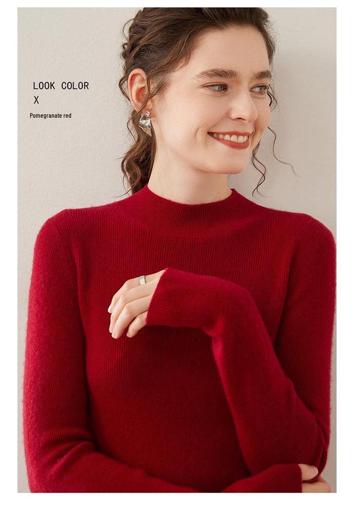 Women's Cashmere Knit Half-High Neck Sweater - Versatile Autumn/Winter Base Layer Top