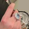 Fashion Wedding Band Bridal Ring Luxury Blue Zirconia Crystal Stone  Sterling Silver  for Women Engagement