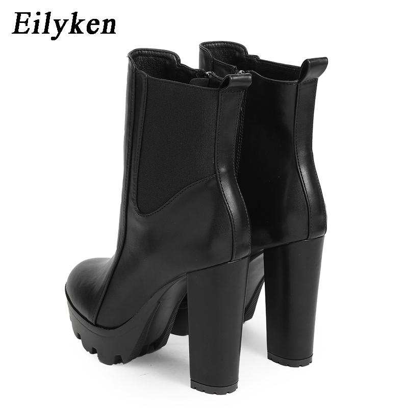 Eilyken High Quality High Heels Ankle Boots Fashion Women Thick Platform Autumn Winter Slip On Ladies Street Style Shoes Mujer
