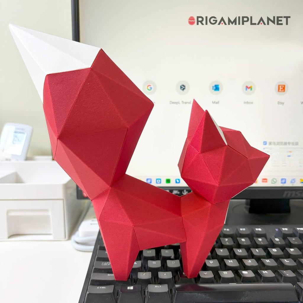 ORIGAMIPLANET Red Fox 3D Origami Paper Craft 3D Paper Sculpture for Home Creative Handmade Paper Unique DIY Animal Model Paper Craft Gift for Teens