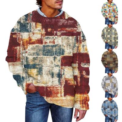 Pánsky vzorovaný syntetický sveter s okrúhlym výstrihom Športové oblečenie Voľný dlhorukávový top