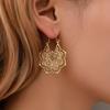 Vintage Boho Style Hollow Floral Hoop Earrings for Women Men Ethnic Unique Design Fashion Gold Color Dangle Earring Jewelry Gift
