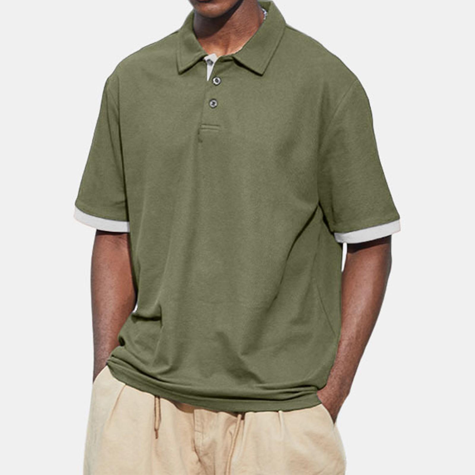 

Мужская летняя однотонная футболка с открытым воротником на 3 пуговицах и топом с короткими рукавами на пуговицах L