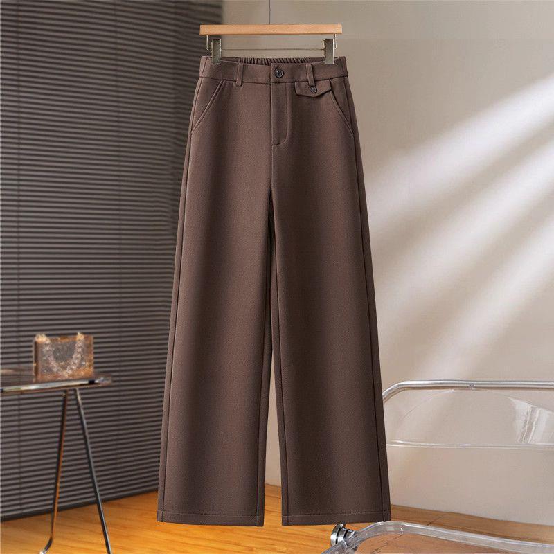 2025 Autumn/Winter High-Waisted Slimming Woolen Wide-Leg Cropped Pants