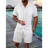 Summer Men's Solid Color Comfortable Casual Shirt Short Sleeved Beach Pants Set