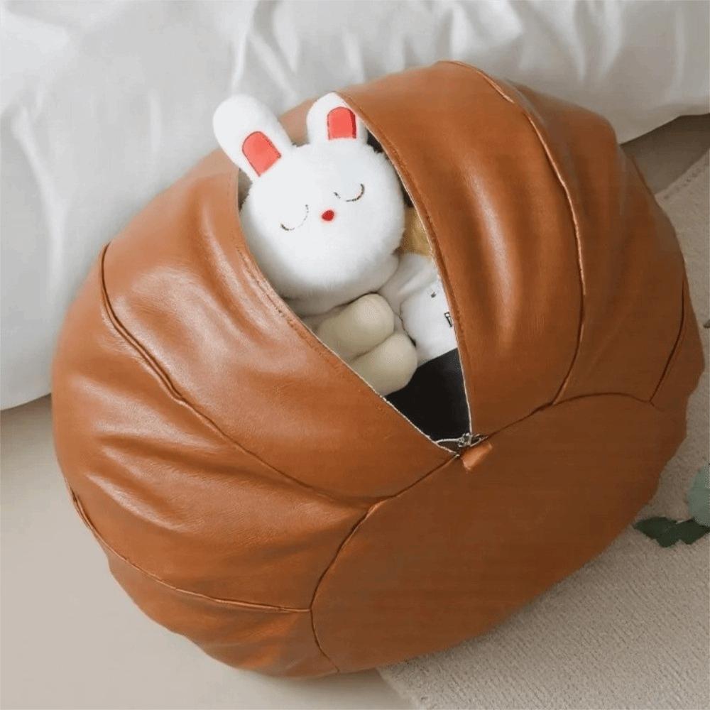 Round Footstool Cover Leather Seat Cushion Cover Versatile Pumpkin Pouf Cover Meditation Room