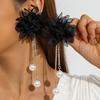 Große Stoffblumen-Ohrringe Boho Faux-Perlen Hänge-Ohrringe Lange Strass-Quasten-Ohrringe für Feiertage Urlaubs-Partys Strand