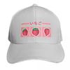 Cute strawberry design on pink background with the strawberry japanese kanji Baseball Cap Ball Cap derby hat Women Unisexs