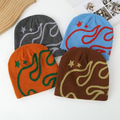 Winter Jacquard Flame Pattern Knitted Hat - European & American Trendy Streetwear 