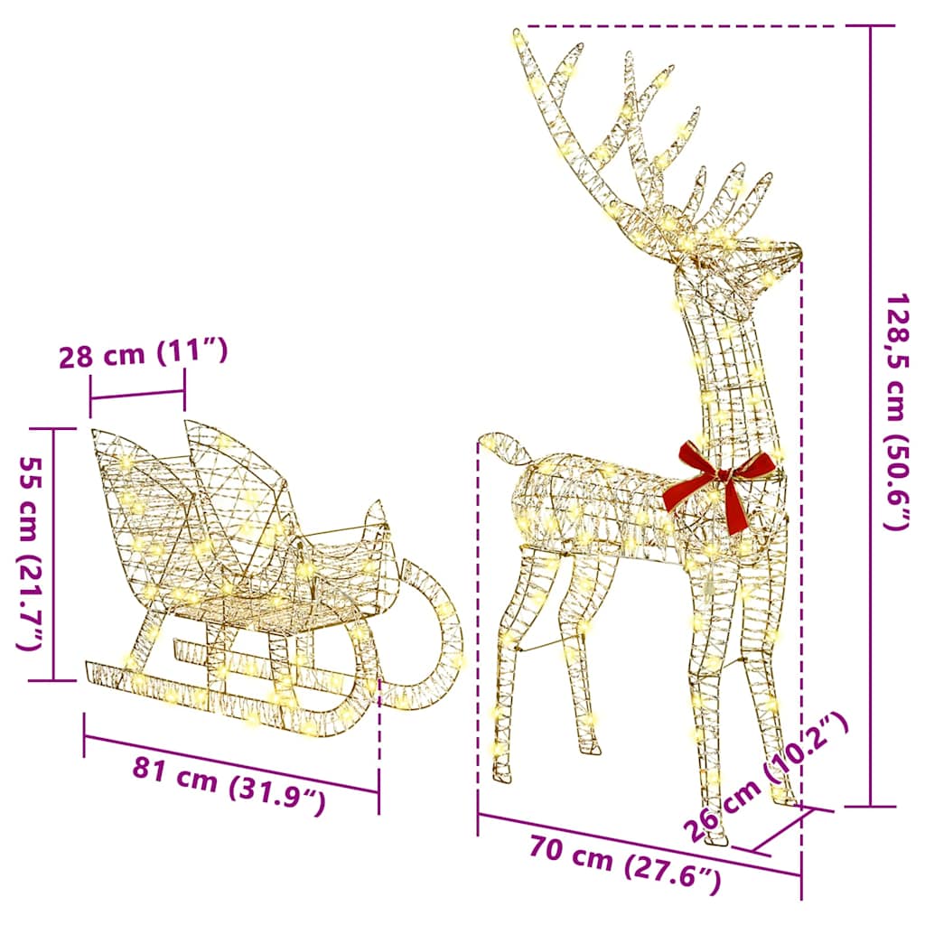 Reindeer Pull Sled Warm White 70 X 26 X 129 Cm PET