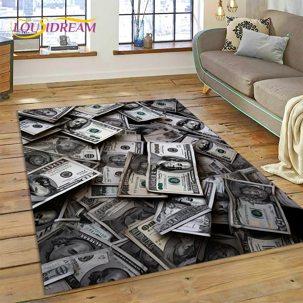 3D Rich Dollar Euro Pound Money Cartoon Carpet Rug for Bedroom Living Room Home Sofa Decoration,Children Large Decor Floor Mat