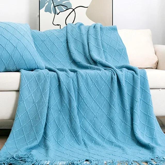 Nordische gestrickte TV-Decken Bettende Dekor Drop Shipping Schal Sofadecke mit Quasten Schal Sofa Nachahmung Fleece Überwurfdecke