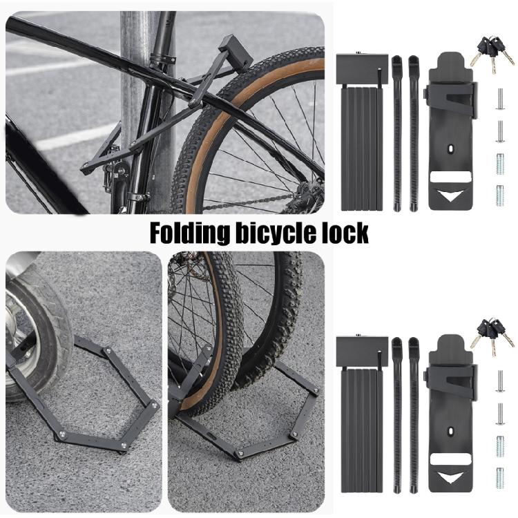 Bicycles Scooter Motorcycle Folding Lock Fold Chain Heavy Duty Metal Foldable Lock with Key and Frame Mount Enduring
