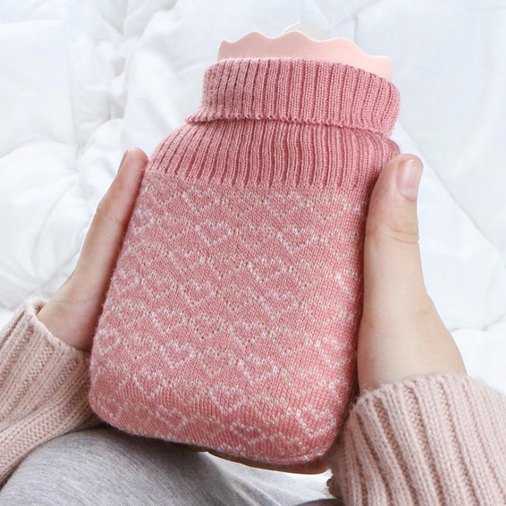 Soft Silicone Hot Water Bottle Mini Fillable Hand Warmer Knitted Leakproof Hot Water Bag Hand Warming