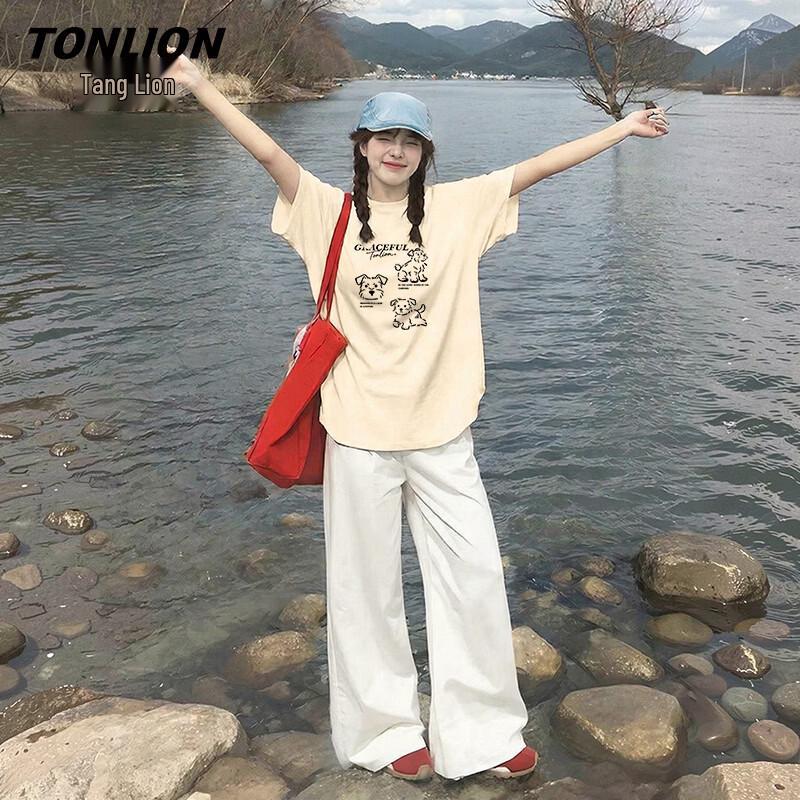 TonLion Women s Pure Cotton Loose Fit Short Sleeve T-Shirt S