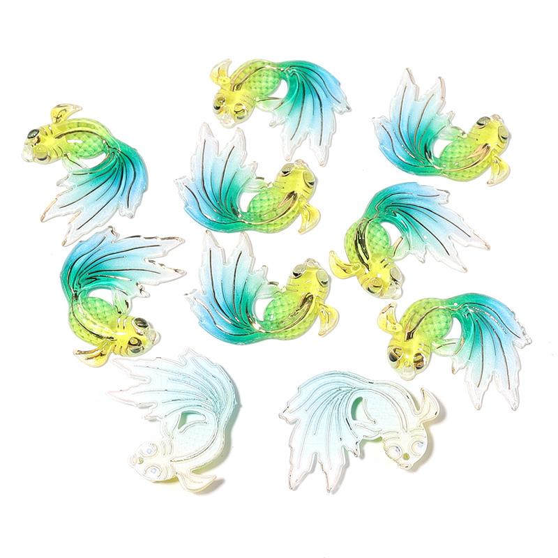 

20pcs Goldfish Gradient Acrylic Beads for Jewelry Making Flat Back Cabochon Scrapbooking Hair Bow Center Embellishments DIY 23x30mm