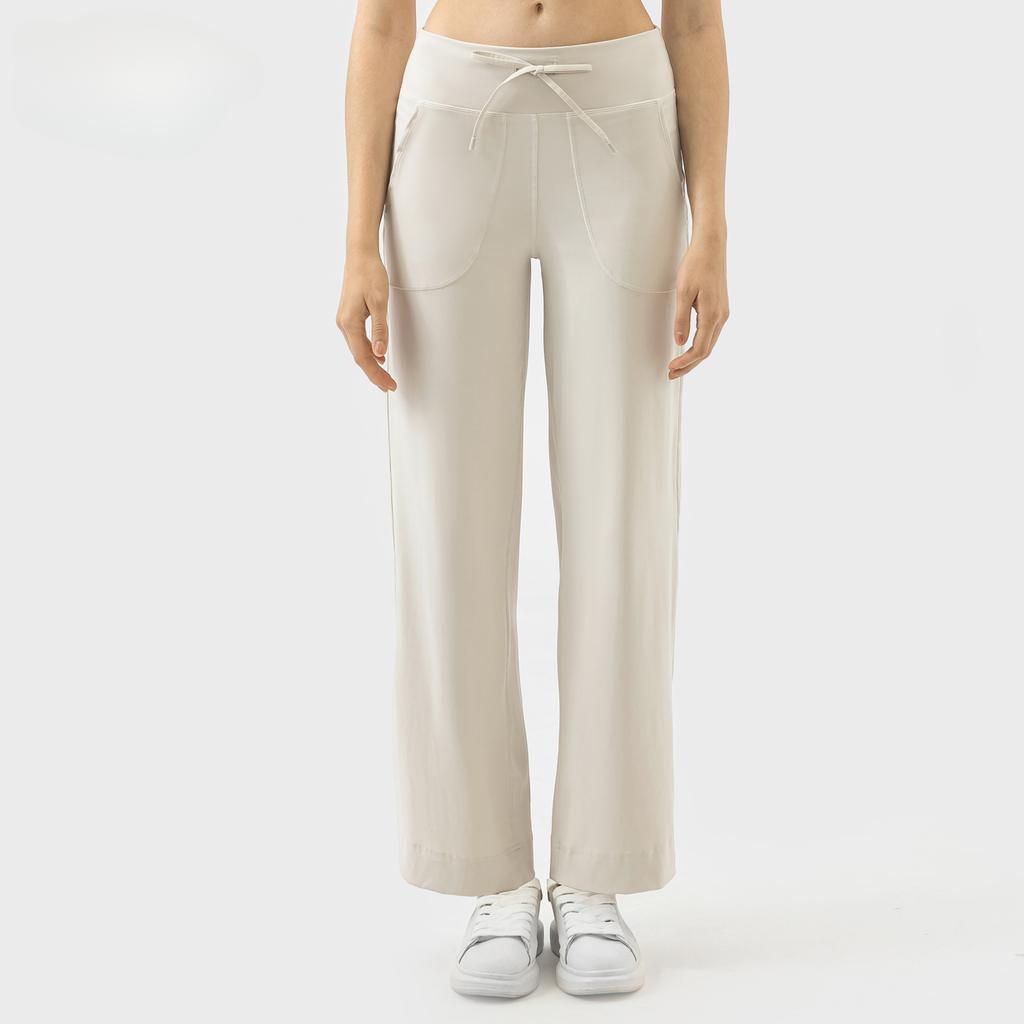 High Waist Straight Pants Loose Comfort Belt Elastic Sports Casual Yoga Pants Women