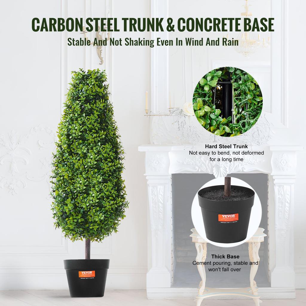 VEVOR Artificial Boxwood Topiary Tree, 36 inch Tall (2 Pieces), Faux Topiary Trees, Green Faux Plant w/ Extra Leaves & Pot & Small Decoration