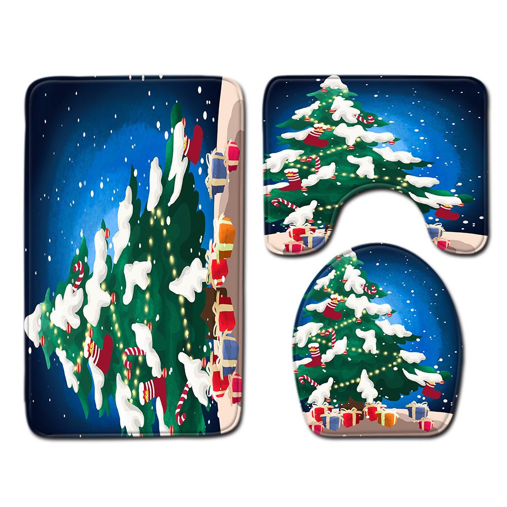 Christmas Bathroom Floor Mat Toilet Three-Piece Set
