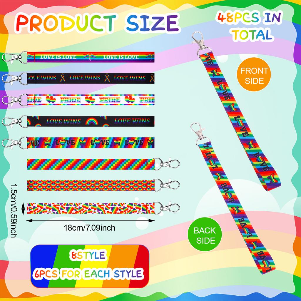 48 Pcs Rainbow Pride Lanyard Keychains Bulk Lgbtq Gifts With Metal Hook Colorful Rainbow Flag Key Rings For Badge Holder Id Card