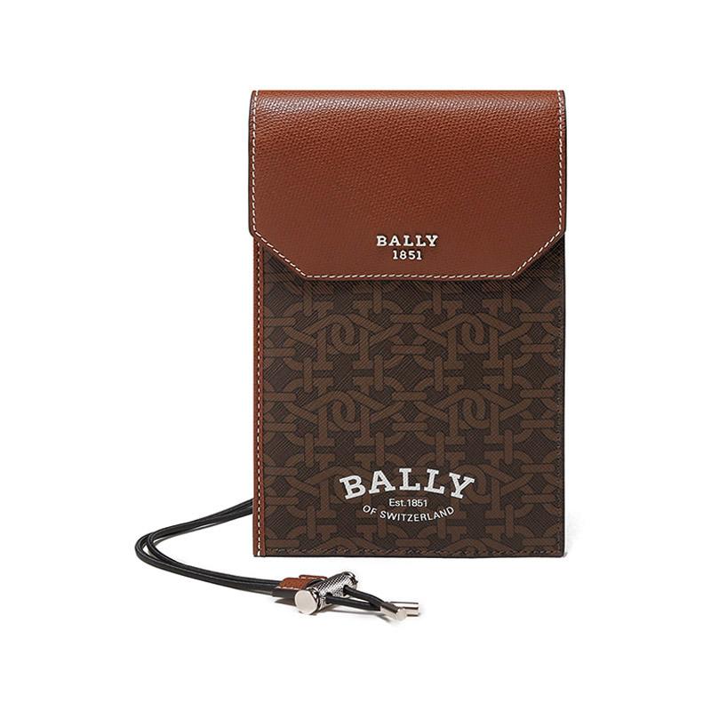 Bally Vintage Logo Monogram Print TPU Leather Shoulder Phone Bag Men bags Brown 6300403 Basic Set (Bag+Dust Bag)