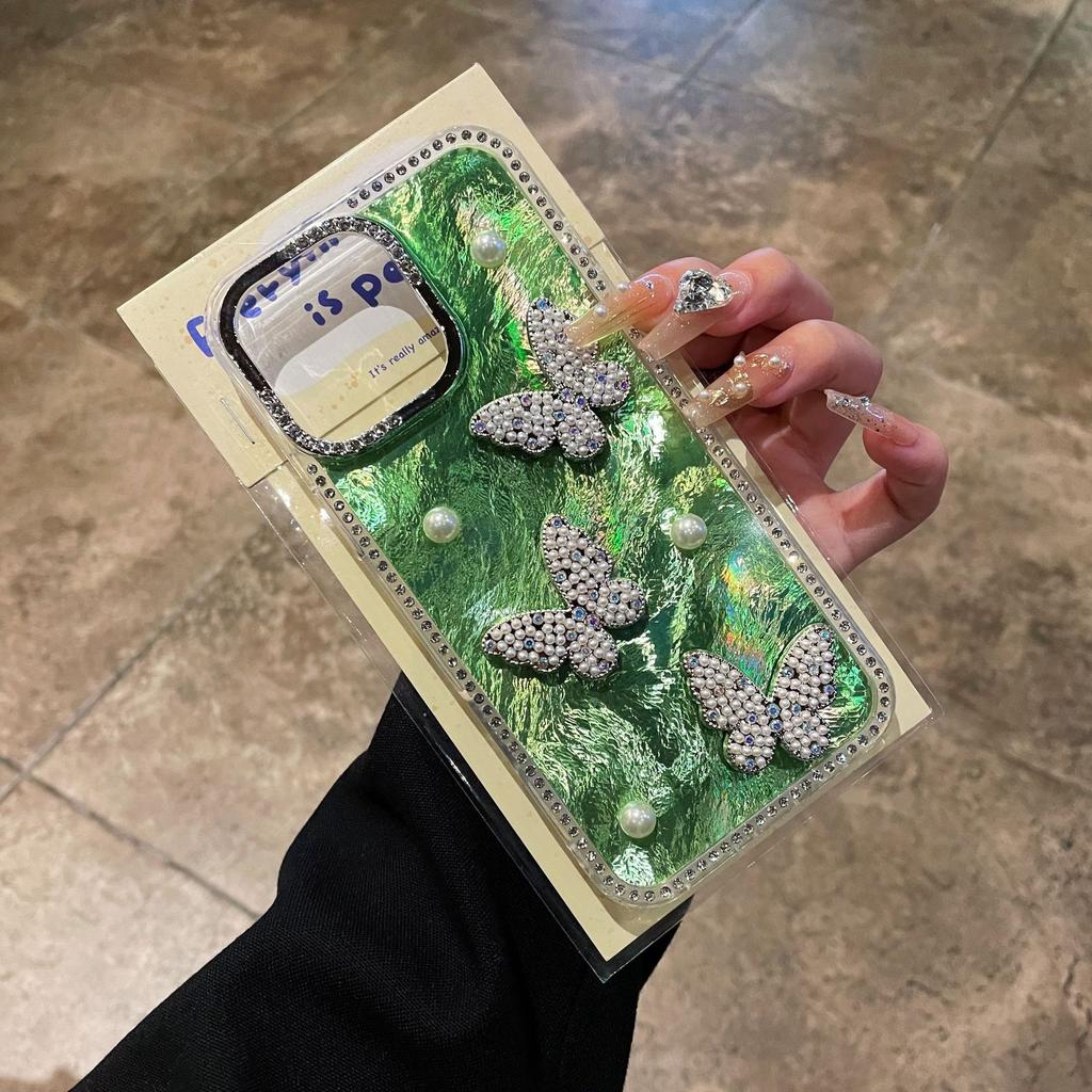 Applicable To Apple 16proMax Pearl Butterfly Laser Mobile Phone Case Diamond IPhone 15 Shell Pattern 14 Anti Fall Case