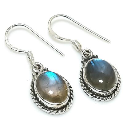 Natürlicher Labradorit Edelstein 925 Massiv Sterlingsilber Geschenk Ohrring 1.25" J7K47