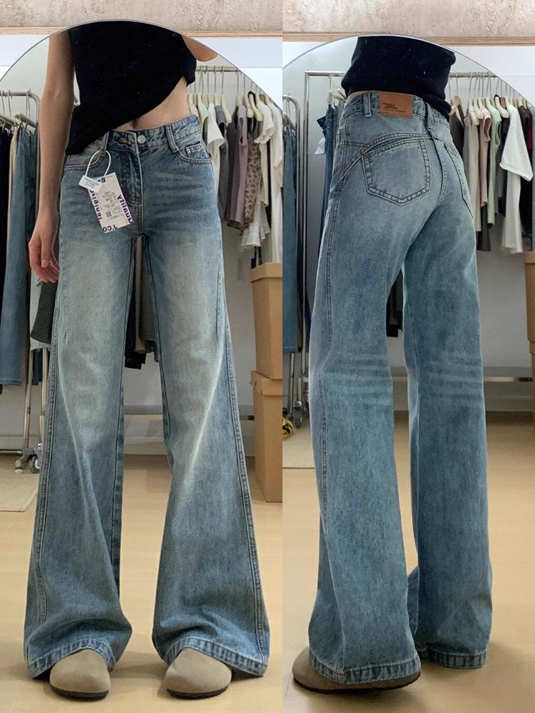 Women's 2025 American Retro Low-Waisted Micro-Flare Jeans - Loose, Slim, Straight Leg, Floor-Length