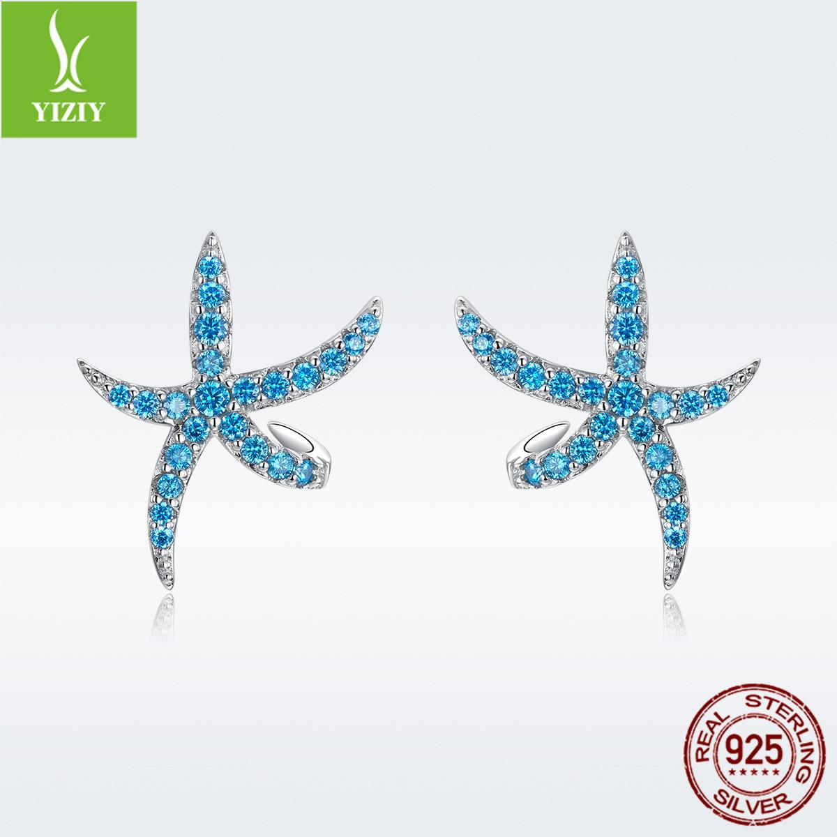 

Модные серьги-пусеты в виде морской звезды с голубыми бриллиантами для женщин, корейская версия, маленькие свежие серьги из стерлингового серебра 925 пробы в океанском стиле Bse136 925 silver