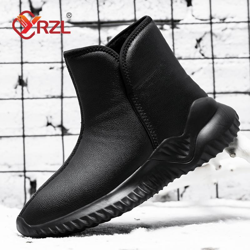 YRZL Mens Winter Black Boots  Warm Plush Mens Boots Non-slip Lightweight Cotton Boots Comfortable Winter Shoes Men