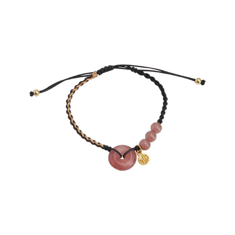 Strawberry Crystal Love & Peace Woven Bracelet - Women's Niche Design, Celebrity Couple Style